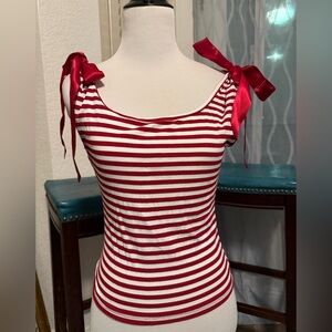 Red and White Striped Top with Bow Details